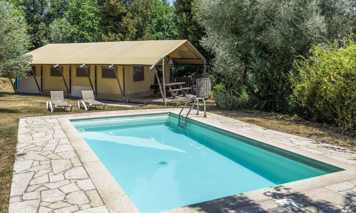 Molares RV Rental | “Oliveira Glamping” Tent with Mountain View, Private Pool, and Wi-Fi