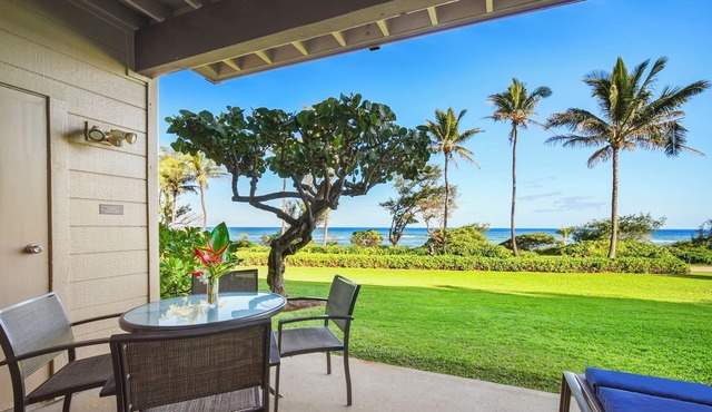 Kaha Lani #121, Oceanfront, Steps to Beach, Sunrise Views from Private Lanai in Lihue
