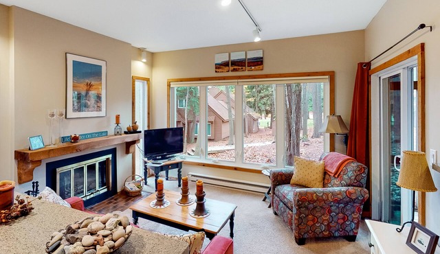 Updated, charming condo near Lake Michigan with porch, washer/dryer, fireplace in Glen Arbor